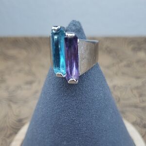 Vintage Amethyst Aquamarine 18K White GE Ring
